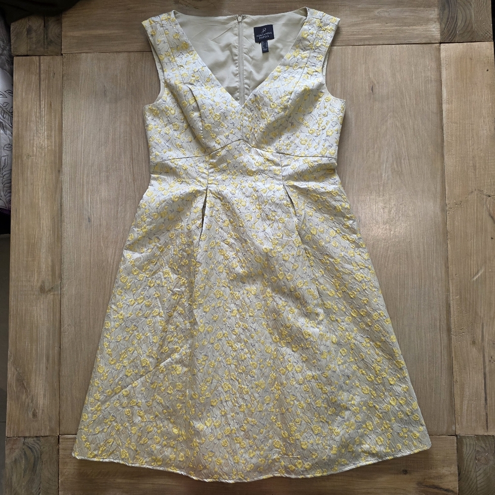Adrianna Papell Yellow Floral Jacquard Fit & Flare Dress Size 8